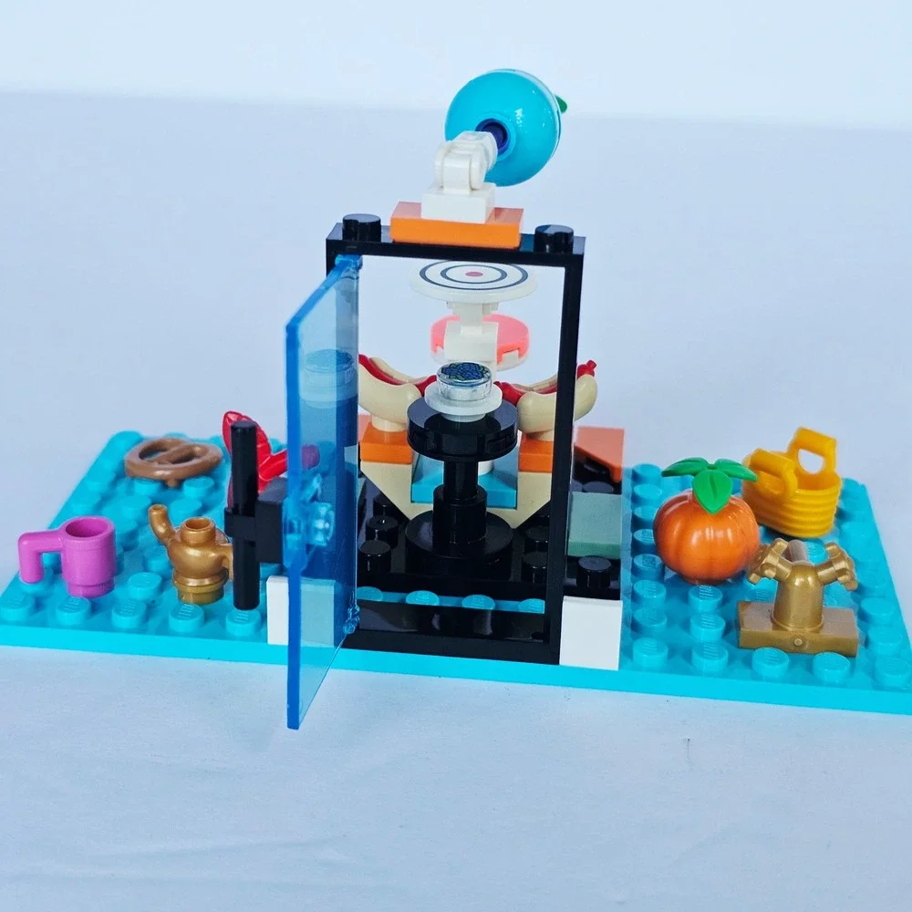 LEGO Custom Food Stand Cafe Baseplate with Hot Dogs Pretzel Fruit Accessories